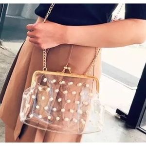 Clear Jelly Pearl beaded accent Purse evening bag